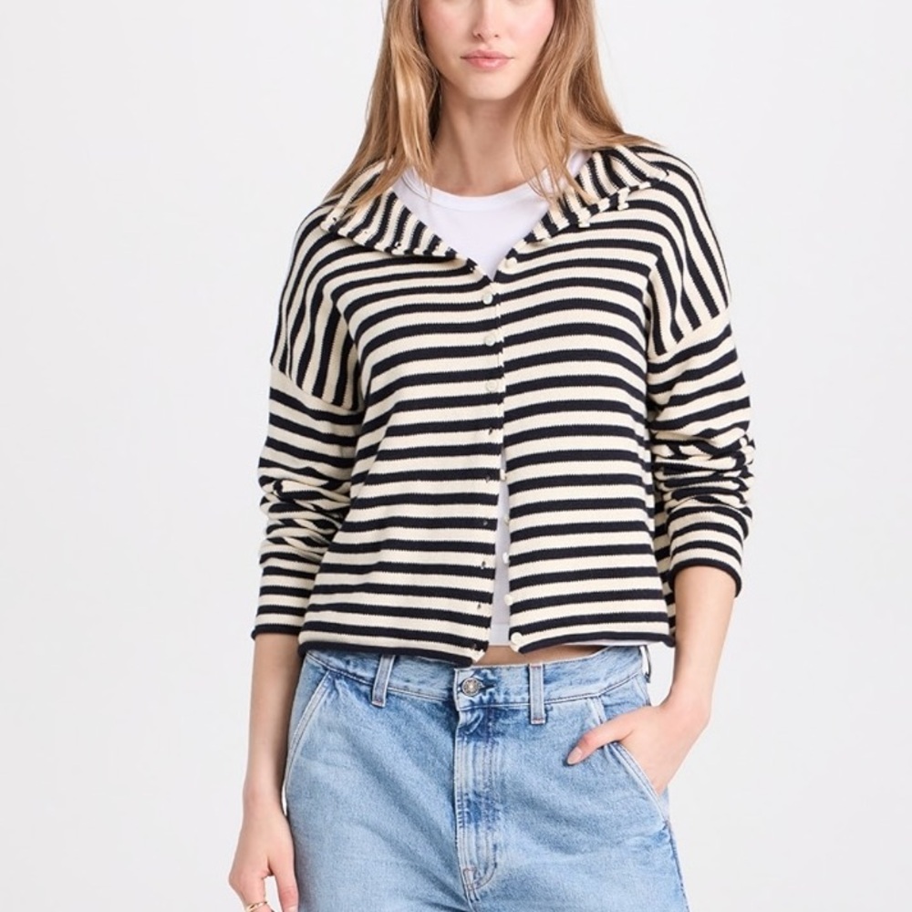 Alex Mill Taylor Cardigan in Stripe Cotton Cashmere Sweater Size Medium